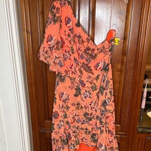 Chelsea28 Floral One-Shoulder Dress in Orange and Red